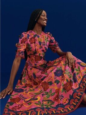 Farm Rio pink sweet forest midi dress
